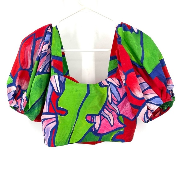 FARM RIO Anthropologie Tropical Bunch Puff Balloon Sleeve Cropped Blouse Top - Picture 6 of 9